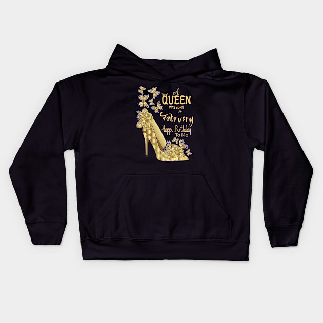 A Queen Was born In February Kids Hoodie by Designoholic